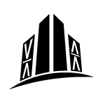 Logotipo en blanco y negro que muestra tres rascacielos estilizados con las letras VIA en los edificios exteriores, todo ello sobre un fondo blanco con esquinas redondeadas.